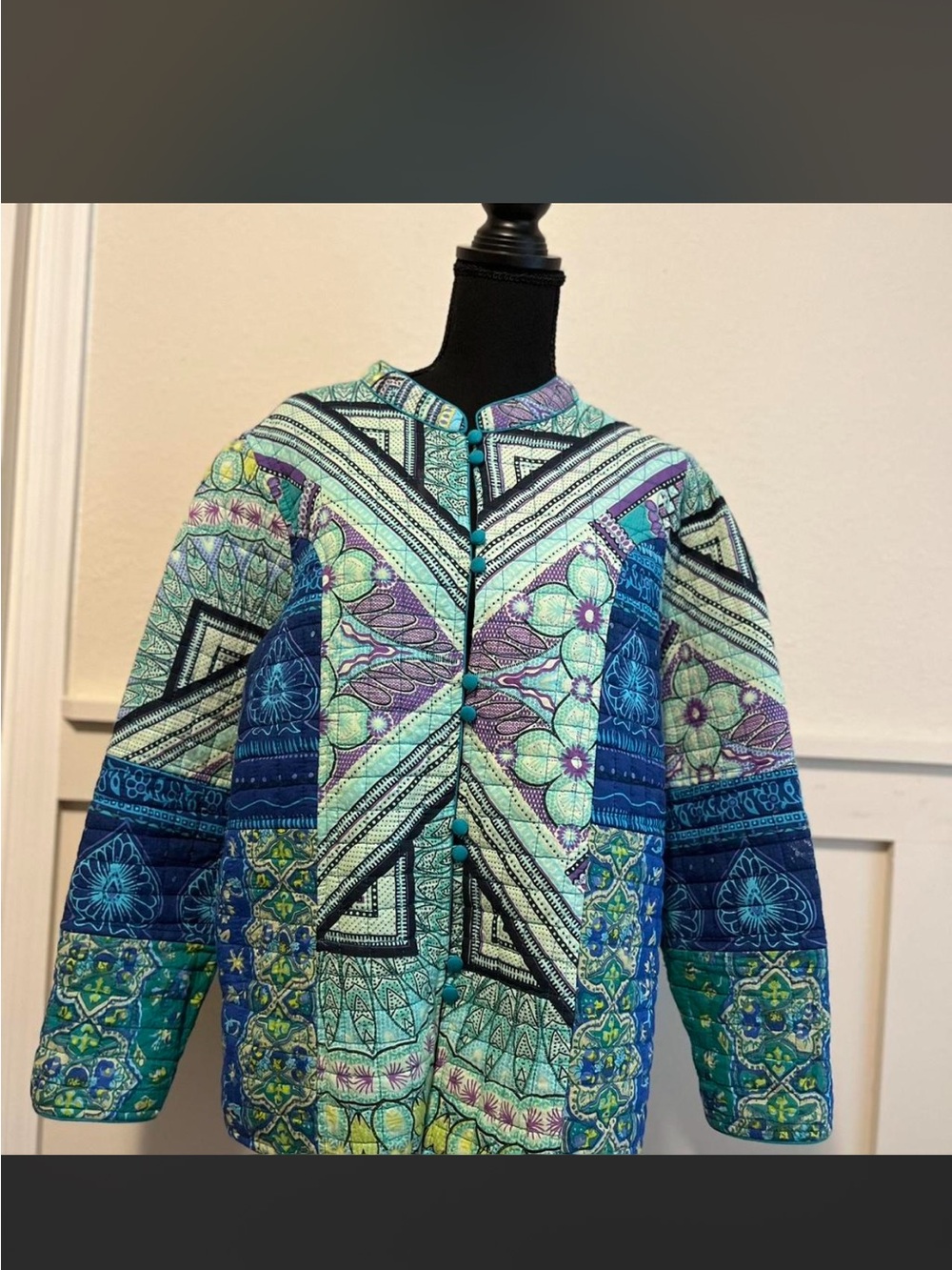Blair Quilted Patchwork Jacket in Blue, Teal & Purple